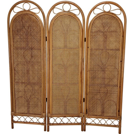 Alter Paravent aus Rattan und Weide, Italien 1960