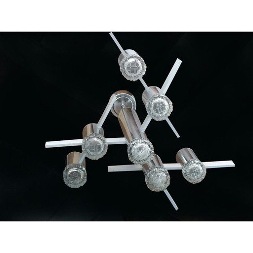 Vintage-Kronleuchter aus Aluminium und Chromglas von Gaetano Sciolari, Italien 1970
