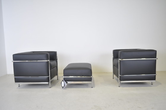 Image 1 of 2x Cassina LC2 Sessel + Fußhocker/Ottomane neu