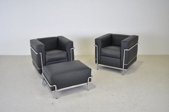Image 1 of 2x Cassina LC2 Sessel + Fußhocker/Ottomane neu