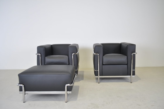 Image 1 of 2x Cassina LC2 Sessel + Fußhocker/Ottomane neu