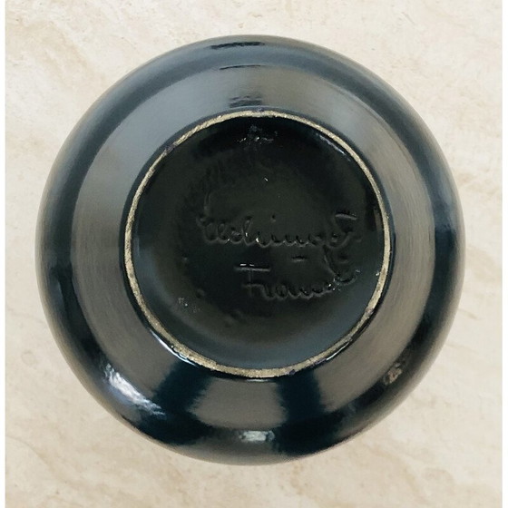 Image 1 of Vintage birnenförmige Vase aus roter und schwarzer Keramik von Elchinger, Frankreich 1960