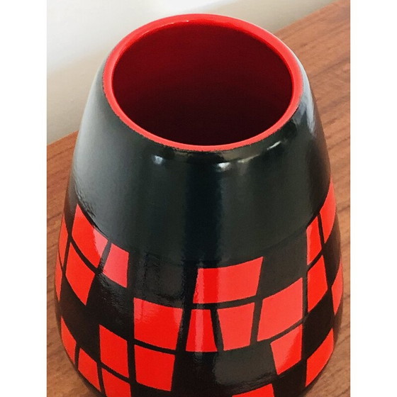Image 1 of Vintage birnenförmige Vase aus roter und schwarzer Keramik von Elchinger, Frankreich 1960