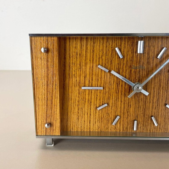 Image 1 of Vintage Tischuhr aus Teakholz und Metall von Zentra, Deutschland 1970er Jahre