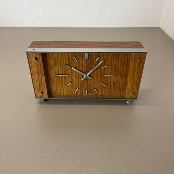 Image 1 of Vintage Tischuhr aus Teakholz und Metall von Zentra, Deutschland 1970er Jahre