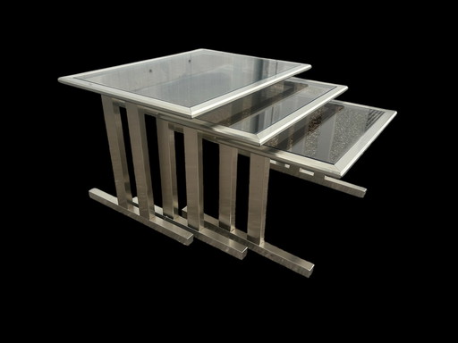 Gigogne Tische aus gebürstetem Stahl 1970