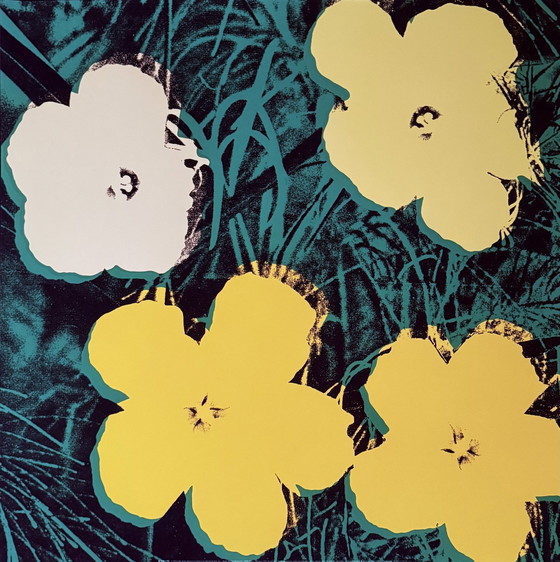 Image 1 of Andy Warhol: "Blumen 4 Mal Gelb, 1970". Großes Format.