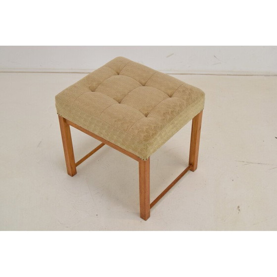 Image 1 of Vintage Hocker aus Stoff und Holz, Tschechoslowakei 1960
