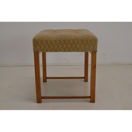 Image 1 of Vintage Hocker aus Stoff und Holz, Tschechoslowakei 1960