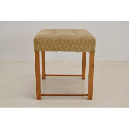 Vintage Hocker aus Stoff und Holz, Tschechoslowakei 1960