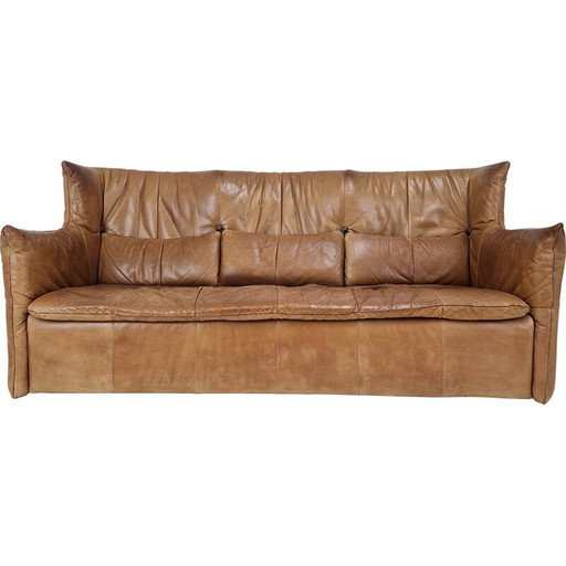 Vintage Sofa mit hoher Rückenlehne aus cognacfarbenem Leder von Gerard van den Berg für Montis, 1980er Jahre