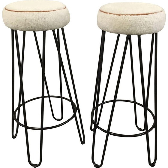 Image 1 of Paar Vintage-Hocker aus schwarz lackiertem Metallrohr, Frankreich 1950