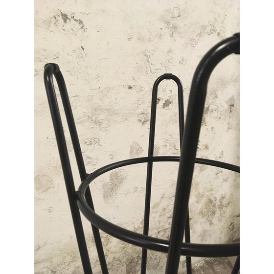 Image 1 of Paar Vintage-Hocker aus schwarz lackiertem Metallrohr, Frankreich 1950