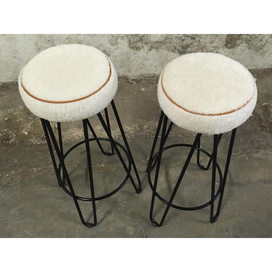 Image 1 of Paar Vintage-Hocker aus schwarz lackiertem Metallrohr, Frankreich 1950