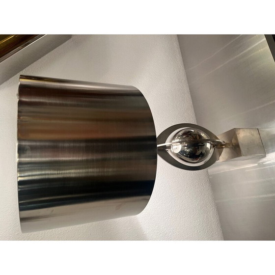 Image 1 of Paar Vintage-Tischlampen "Ogive" aus gebürstetem Stahl für Maison Charles, Frankreich 1970