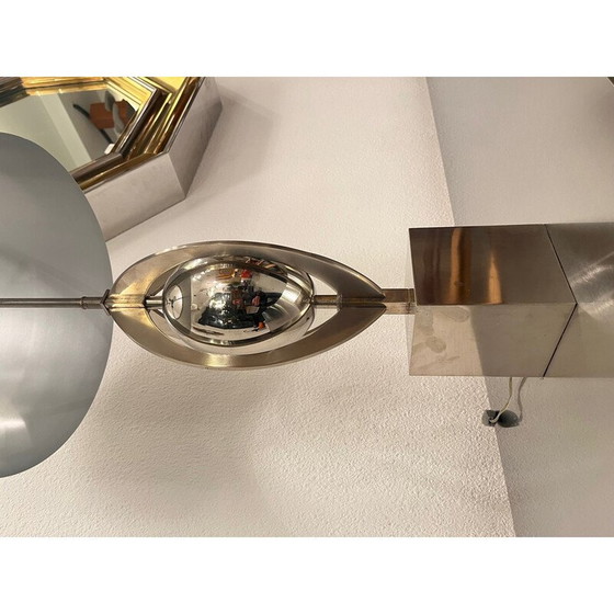 Image 1 of Paar Vintage-Tischlampen "Ogive" aus gebürstetem Stahl für Maison Charles, Frankreich 1970