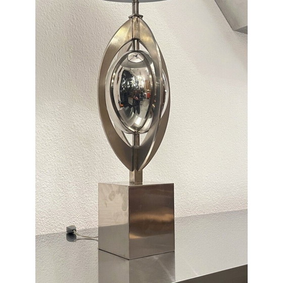 Image 1 of Paar Vintage-Tischlampen "Ogive" aus gebürstetem Stahl für Maison Charles, Frankreich 1970