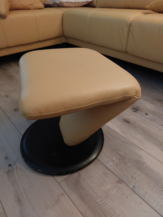 Image 1 of Leolux Vintage Lederhocker geometrisch