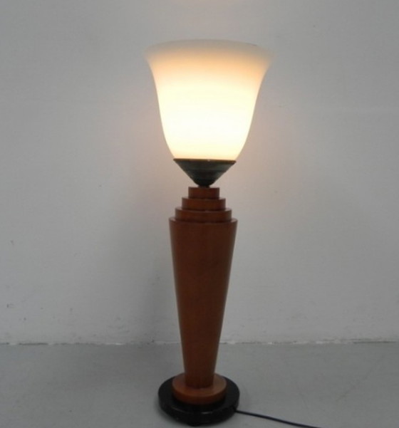 Image 1 of Art deco Tischlampe, Schreibtischlampe mit Glasschirm