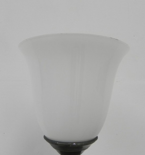 Image 1 of Art deco Tischlampe, Schreibtischlampe mit Glasschirm