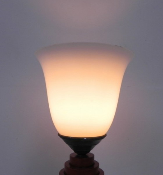 Image 1 of Art deco Tischlampe, Schreibtischlampe mit Glasschirm