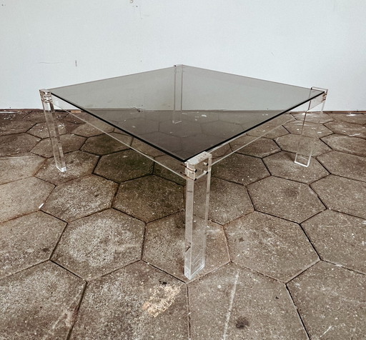 Transparenter Couchtisch mit Glasplatte, 1970er Jahre