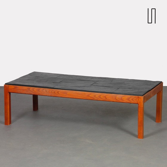 Image 1 of Vintage Couchtisch aus Holz und Schiefer, 1970