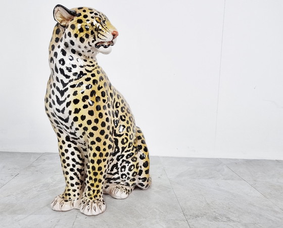 Image 1 of Italienische Leopardenfigur aus glasierter Terrakotta, 1960er Jahre