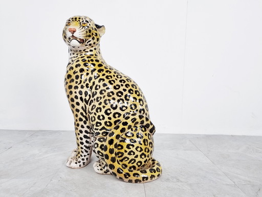 Italienische Leopardenfigur aus glasierter Terrakotta, 1960er Jahre