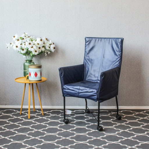 Montis Chaplin Stühle blaues Leder + Rollgestell (14 verfügbarer Preis/Stk.)