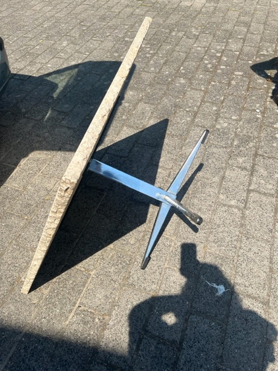 Image 1 of Couchtisch aus der Mid Century – Chrom-Travertin