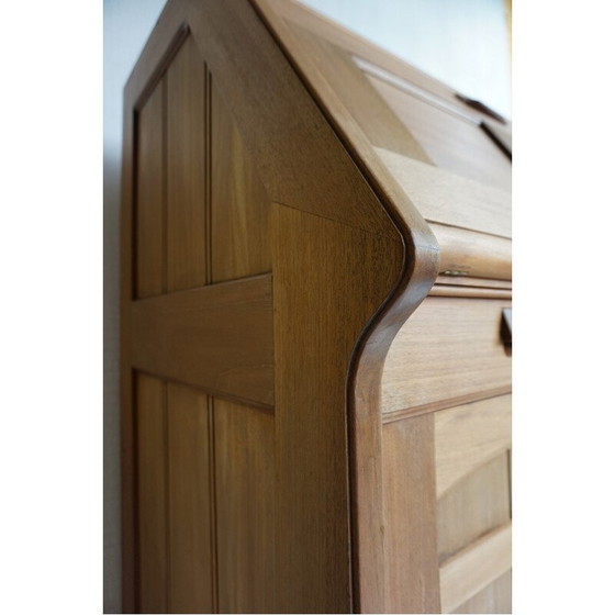 Image 1 of Vintage-Sekretär aus massivem Mahagoni und schwarzem Leder, 1900er Jahre