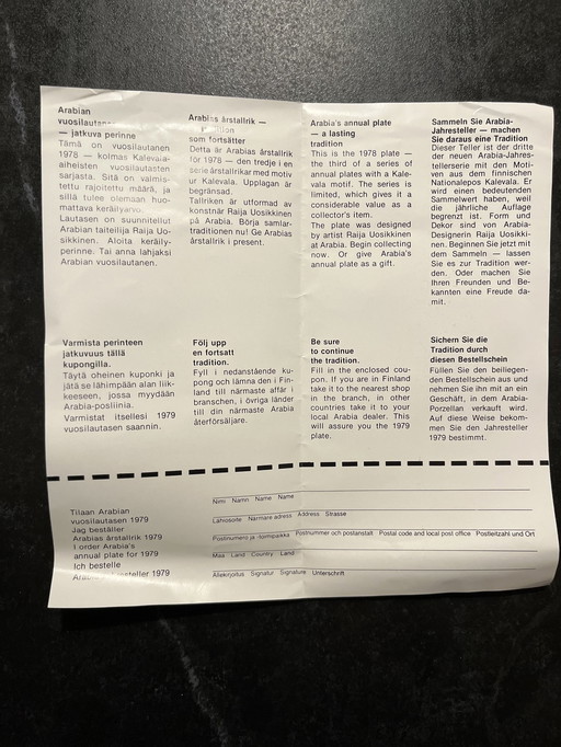 Arabia Finland Jahresteller / Annual Plate 1978 In Originalverpackung. Entwurf: Raija Uosikkinen