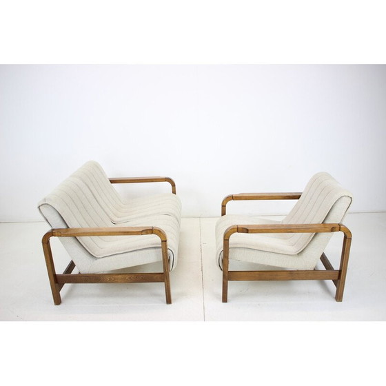Image 1 of Paar Vintage-Sofas aus Stoff und Holz, Tschechoslowakei 1970