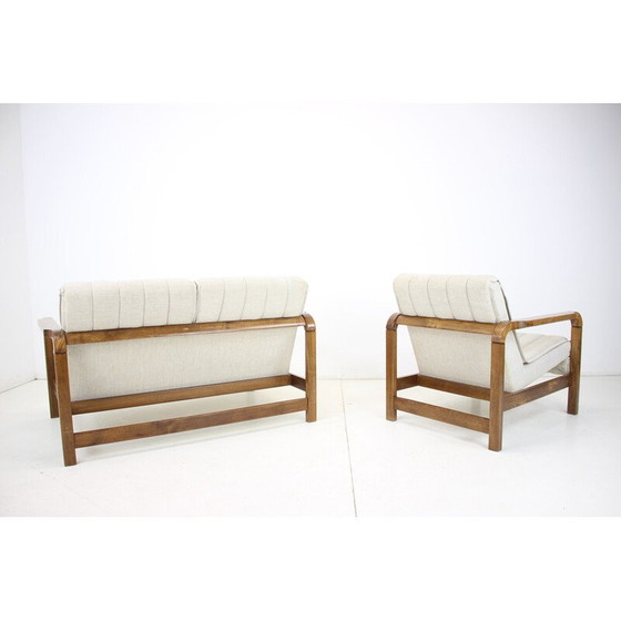 Image 1 of Paar Vintage-Sofas aus Stoff und Holz, Tschechoslowakei 1970