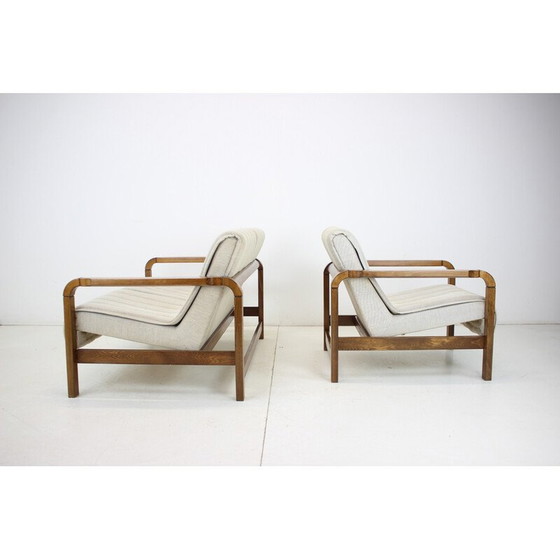 Image 1 of Paar Vintage-Sofas aus Stoff und Holz, Tschechoslowakei 1970