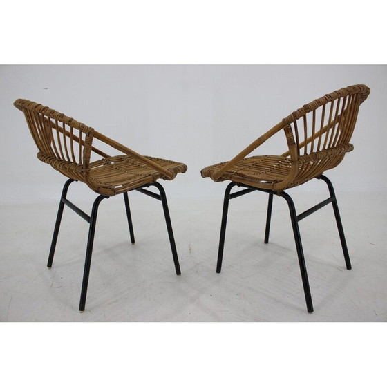 Image 1 of Ein Paar Vintage-Sessel aus Rattan und Eisen von Alan Fuchs, Tschechoslowakei 1970er Jahre