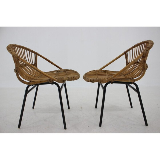 Image 1 of Ein Paar Vintage-Sessel aus Rattan und Eisen von Alan Fuchs, Tschechoslowakei 1970er Jahre