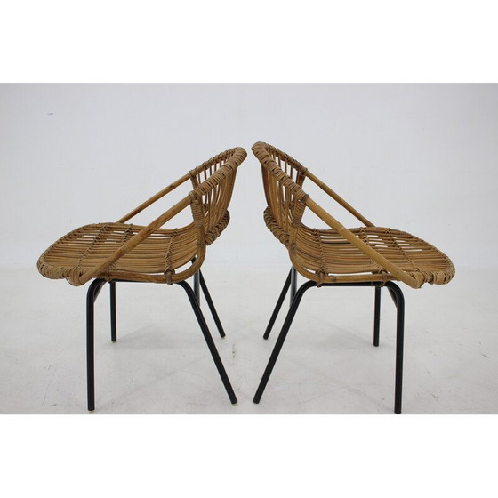 Image 1 of Ein Paar Vintage-Sessel aus Rattan und Eisen von Alan Fuchs, Tschechoslowakei 1970er Jahre