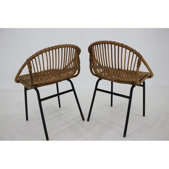 Image 1 of Ein Paar Vintage-Sessel aus Rattan und Eisen von Alan Fuchs, Tschechoslowakei 1970er Jahre