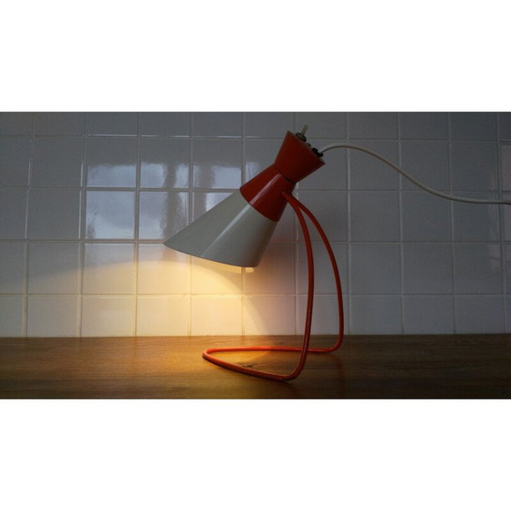 Image 1 of Paar rote und weiße Metalllampen von J. Hůrka für Napako, 1960