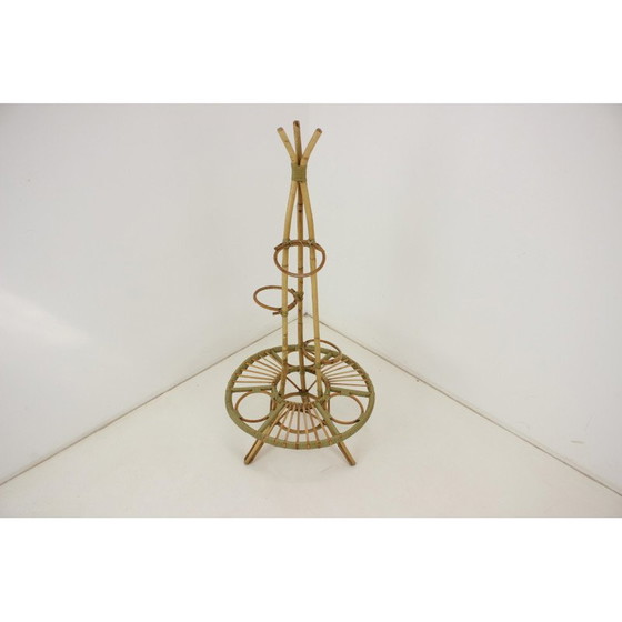Image 1 of Mid-Century Rattan Blumenständer, Tschechoslowakei 1960er Jahre