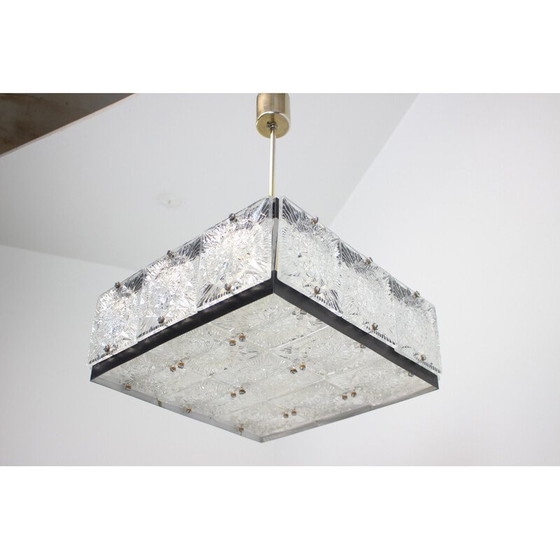 Image 1 of Kronleuchter aus Kunstglas und Messing von Kamenicky Senov, Tschechoslowakei 1970er Jahre