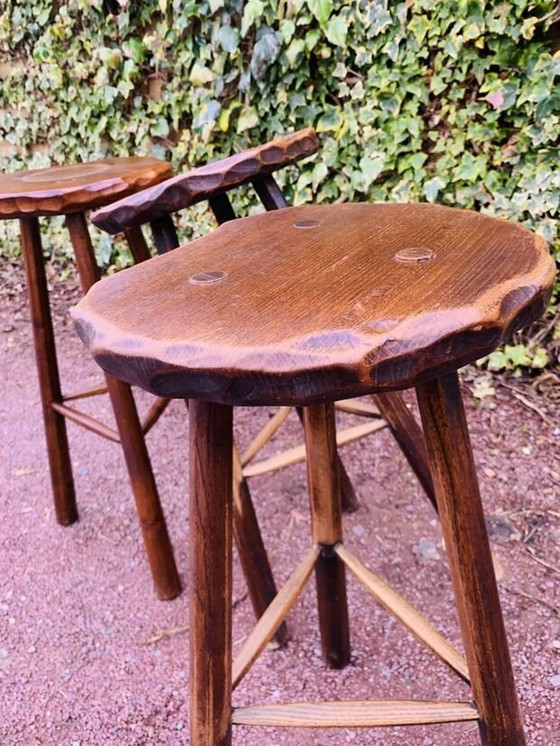 Image 1 of Set Aus Drei Brutalistischen Dreibeinhockern