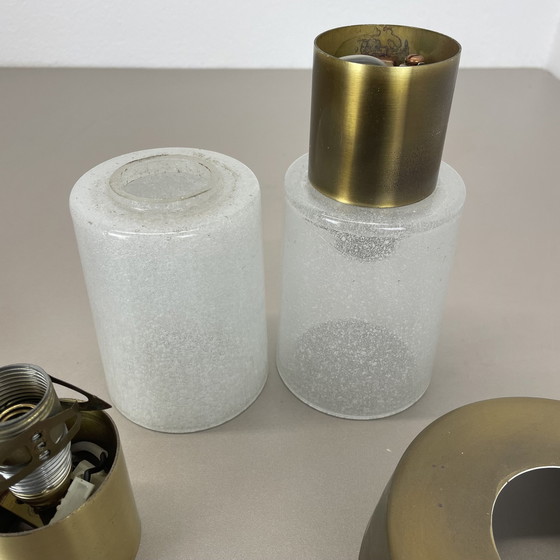 Image 1 of Satz von zwei minimalistischen Messing und Glas "Tube" Deckenleuchte, Italien 1970S