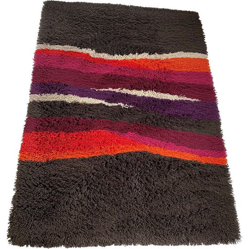 Bunt gestreifter Hochflor-Teppich von Desso, Niederlande 1970er Jahre