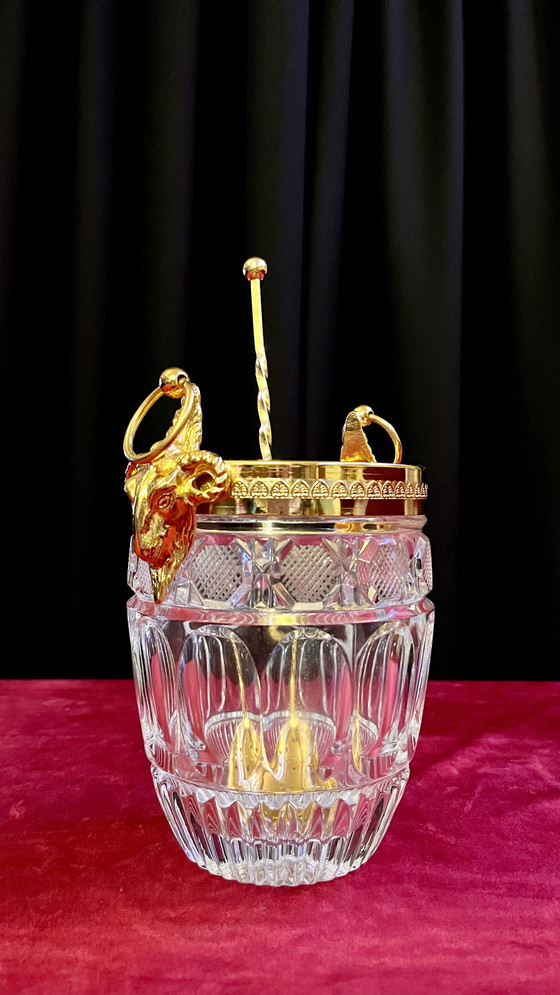 Image 1 of Vintage -Kristall mit goldenem Eiskübel mit Eisportionierer
