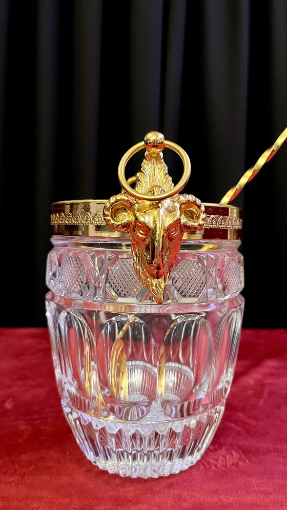 Image 1 of Vintage -Kristall mit goldenem Eiskübel mit Eisportionierer