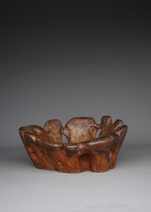 Geschnitzter Massivholzstuhl, 1970