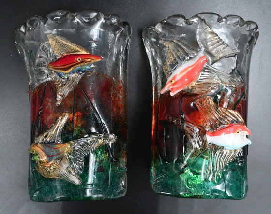 Image 1 of 2x Alfredo Barbini Murano Wandleuchte